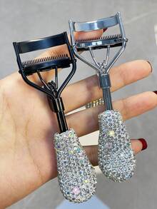 1pc Sparkling Rhinestone Eyelash Curler, Eyelash Grooming Tool, Wide Angle Curl Long-Lasting Compact Portable Eyelash Curler Comb, Fashionable Gift - Multicolor - View 3