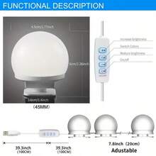 Makeup Mirror Light Bulb, Suitable For Dressing Tables And Dressing Rooms, With 10 Dimmable Bulbs, Three-Color Makeup Light For Birthday Parties, USB Dimmable Lens Light, Color And Brightness Adjustable. - 1 bộ - Xem 9