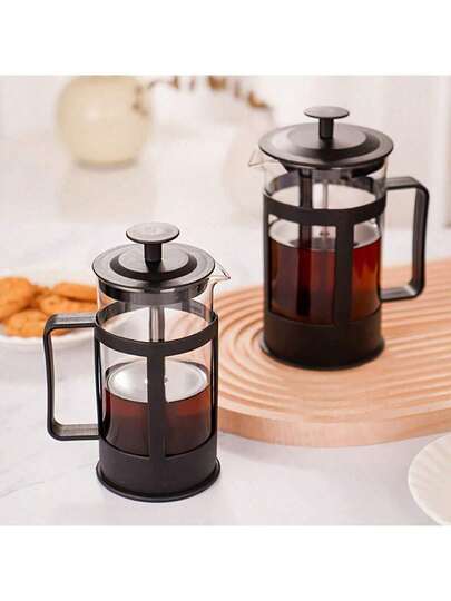 1 pieza - 350ml Cafetera de émbolo francés de vidrio borosilicatado de alta resistencia, a prueba de explosiones, con filtro reutilizable de acero inoxidable, multifuncional para café, té y leche, diseño moderno y duradero para el hogar y la oficina