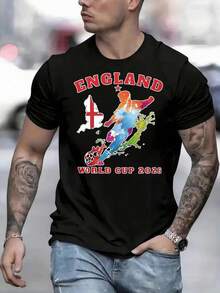 T-Shirts With Round Neck Printing Can Be Worn By Both Men And Women. England World Cup 2026 Football T-Shirt Men's Black Soccer Jersey England Flag Map Design Graphic Tee For Fans Sports WearSuitable For Christmas Partysports Activitiesholiday Partiesoutingssports And Other Holiday Gifts (220g). - 黑色 - 查看 1