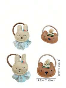 2条/4条PU皮革儿童可爱发圈 可爱动物发绳 温和护发 女孩发圈 - 彩色 - 查看 6