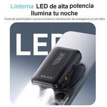 Power Bank Portátil 20000mAh con 2 luces LED y 4 cables incluidos. Carga 5 dispositivos a la vez, diseño moderno y disponible en 4 colores. El regalo perfecto para fiestas y cumpleaños. - negro - Ver 9