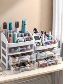 1-4层大容量抽屉式化妆品收纳盒，塑料化妆品收纳盒，口红盒，办公用品收纳盒，珠宝盒，适用于浴室、卧室等场所，大容量 - 白色 - 查看 4