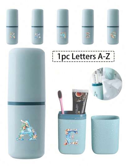 海洋系列字母A-Z便携式牙刷盒，随时随地保持牙刷清洁便携！旅行牙刷架，便携式牙刷杯盖，适合旅行、露营、商务旅行和上学。