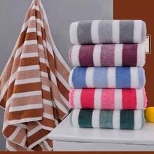 Super Soft And Comfortable 16-Piece Premium Bath Towel Set - Includes 4 Extra-Large Thick Bath Towels, 4 Hand Towels, And 8 Square Towels. These Highly Absorbent And Quick-Drying Towels Are Perfect For Home Use, Ideal For Bathrooms, Hotels, Showers, Gyms, Travel, Yoga, And Are An Essential Bathroom Accessory. - Bộ 16 món kẻ sọc rộng - Màu tím - Xem 5