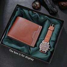 2pcs Men's Casual Versatile Wallet + Business Casual Watch Set, Surprise Gift For Father's Day, Birthday, Anniversary - Brown - View 7