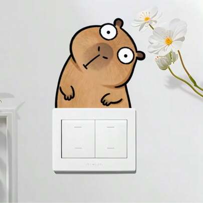 1 pieza Adhesivo de pared autoadhesivo y removible con patrón de capibara con cabeza inclinada, adecuado para sala de estar y dormitorio, calcomanía decorativa impermeable para pared