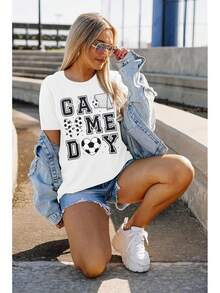 Casual Blouses For Women | 1 Women's T-Shirt 100% Breathable Cotton | Women's Soccer Jerseys, Funny Soccer Mom T-Shirts, Graphic Tees For The Day - 白色的 - 查看 4