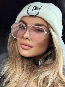 Gradual Pink Women's Fashion Glasses, Spring Retro Pilot Silver Glasses, Y2K Street Glasses Fashion Matching, Summer Beach Travel Vacation Outfits, Autumn And Winter Accessories. - Multicolor - View 1