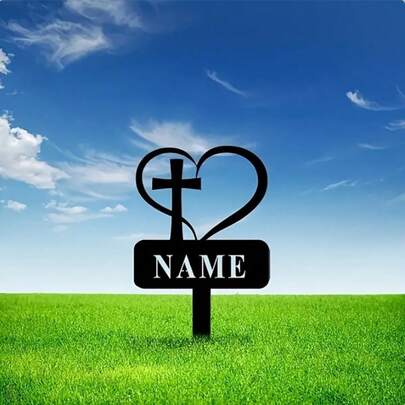 1 件 2D 亚克力心形十字架墓碑标记 - 个性化花园标牌，非常适合户外装饰，无需电池。