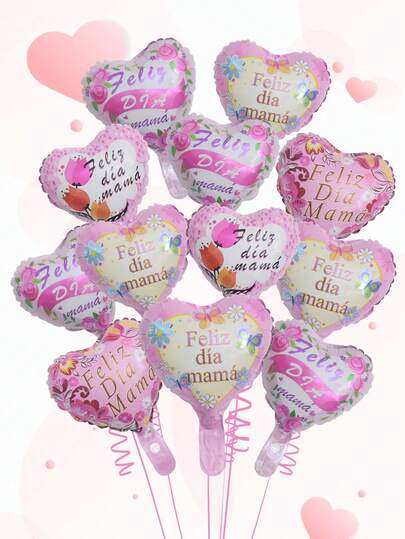 8个西班牙心形10英寸气球，粉色心形气球，适用于母亲节派对装饰、庆祝母亲节、周年纪念、送给妈妈的礼物、摄影道具、母亲节场景装饰、室内外装饰、摄影道具