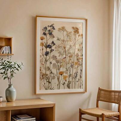 1pc Framed/Unframed Boho Botanical Floral Rustic Canvas Poster Vintage Dried Flower Bouquet Wall Art Print Farmhouse Cottage Core Decor Painting For Apartment,Living Room,Bedroom,Modern Home Decoration