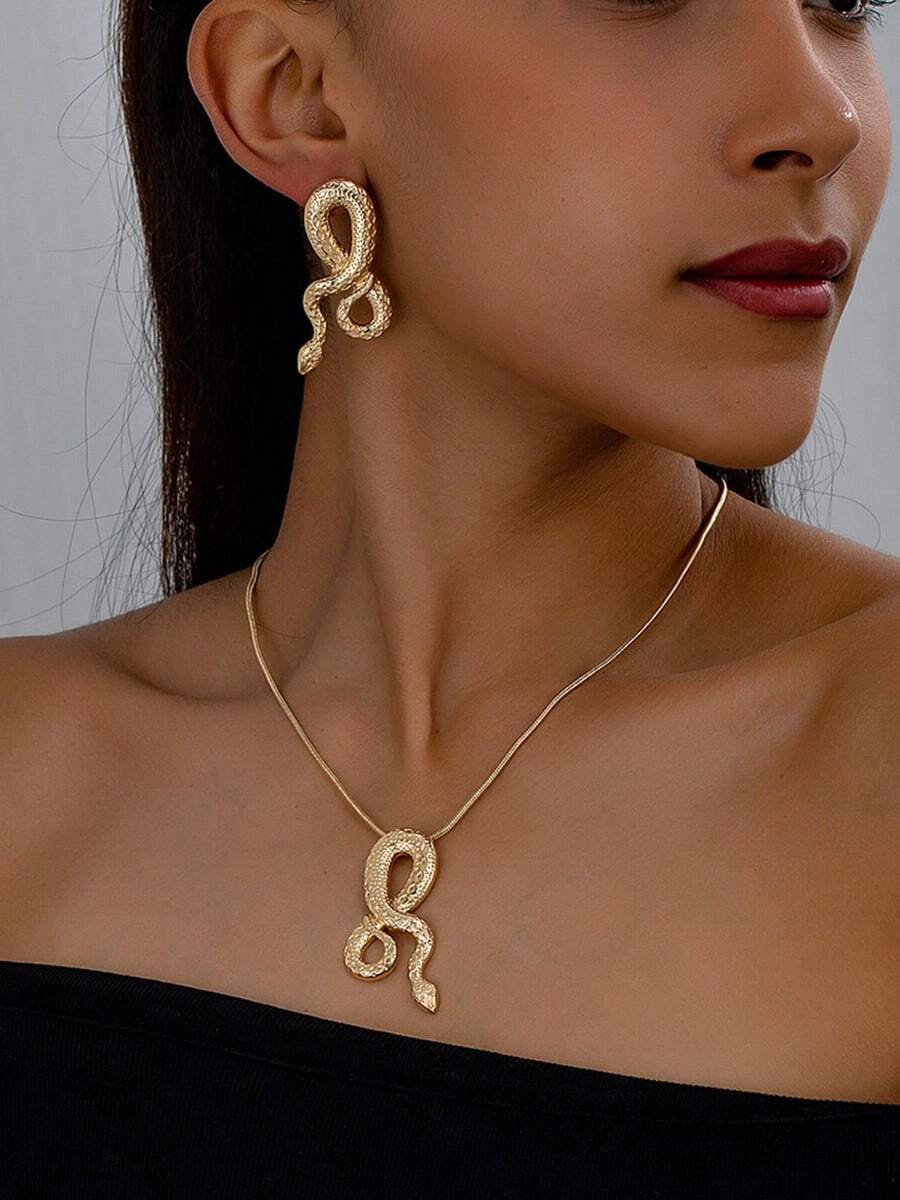 1 Set de collar de serpiente exagerado de estilo europeo y americano para mujeres - Amarillo Oro - Ver 1