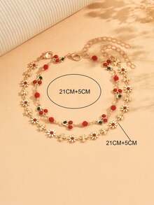 2pcs/Set Cute Enamel Cherry Anklet, Handmade Floral Foot Jewelry For Women, Suitable For Daily Wear, Beach, Date, Party - Multicolor - View 4