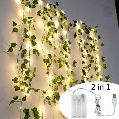 2m-10m Flower Leaf String Lights, USB & Battery Powered, LED Vine Wreath, Ivy Shaped, Suitable For Party, Wedding, Home, Patio, Camping, Garden, Room Decor