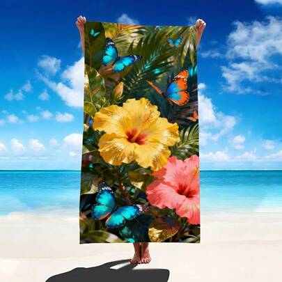1pc Spring Floral Beach Towel, Super Soft Microfiber Extra Large Beach Blanket, Super Absorbent Bath Towel, Suitable For Travel, Swimming Pool, Diving, Surfing, Yoga, Camping, Available In Multiple Sizes, Beach Accessories For Beach, Pool, Travel, Camping, Yoga