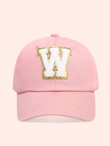 1pc Pink Children's Hat With 26 Letters, Toddler Baseball Cap, Boys & Girls Sun Hat, Suitable For Outdoor Activities And Daily Wear, UV Protection - Gold Label - Pink Fabric Baseball Cap - View 76