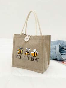 女士多功能手提包，可爱蜜蜂和“Bee Different”字母图案，可作个人旅行化妆包、购物袋、亚麻手提包、教师节礼物袋、可折叠轻便收纳袋、简约包袋、护士/医生/教师感恩收纳袋，适合婚礼、生日、海滩和度假场合，母亲节礼物，以及永恒的教师节礼物 - 彩色 - 查看 7