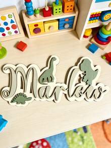 1pc Personalized Dinosaur Name Plate - Wooden Baby Room Decor - Boy's Dinosaur Sign - Dinosaur Bedroom Decoration - A Gift For Dinosaur Enthusiasts - Màu xanh hải quân - Xem 8