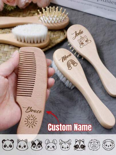 Personalized Baby Gifts, Custom Name Baby Brush And Comb Set, Customized Wooden Baby Brush, Customizable New Baby Gifts, Baby Gifts For Girls, Baby Gifts For Boys, Baby Set, Baby Keepsake Gifts, Name Airbag Comb, Birthday Gifts, Memorial Gifts, Three Pieces Set, 1st Birthday Gifts, Boys, Girls, Children, Newborns Back To School