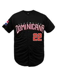 KTYSDE Men's Baseball Jersey #22 Classic Black With Dominican Letter Embroidery, Loose Fit Short Sleeve Button-Up Sports Top, Suitable For Street Hip-Hop, Baseball, Golf Training Spring - màu đen - Xem 2