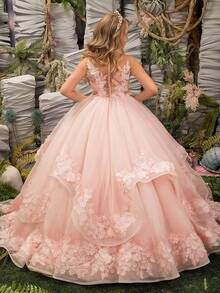 Elegant Sweetie Princess Sleeveless Flower Girl Dresses Appliques  Tulle Pageant Dresses For Girls Kids Party Ball Gowns,First Communion Dress,Tween Girls Princess Dress,Birthday,Wedding Or Photoshoot Outfit,Dance Performance Dress,Piano Performance Dress,Perfect For Shows,Birthday Parties,Vacations,Pageant,Prom Dress - 淺藍色 - 查看 3