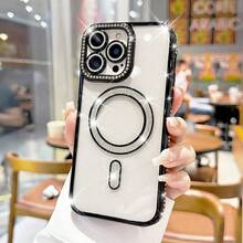 亮片、钻石 1 件装 Hadaasi 黑色电镀水钻透明手机壳，兼容 Apple 17 Pro Max、17 Pro、17 Air、17，支持无线充电，耐用防震保护壳，兼容 Apple 16、15、14、13、A12、11 Pro Max Plus，时尚设计，经久耐用，是 Apple 用户和爱好者的理想之选。 - 黑色 - 查看 3