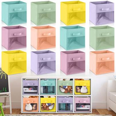 1pc Transparent Cubic Storage Box, Pink Foldable Children's Storage Box, Fabric Classroom Storage With Window, Suitable For Children's Playroom, Daycare, Nursery