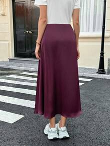 Vellofy Gonna midi elegante in raso tinta unita da donna per l'estate, vita media a-line, adatta per matrimoni, feste, festival e vacanze al mare - Bordò - Visualizzare 8