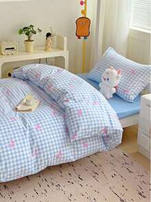 3pcs 100% Cotton Cute Blue Bowknot Kids Bedding Set, 2 Pillowcases + 1 Duvet Cover (No Bed Sheet, Excludes Inner Filler) - Multicolor - View 4