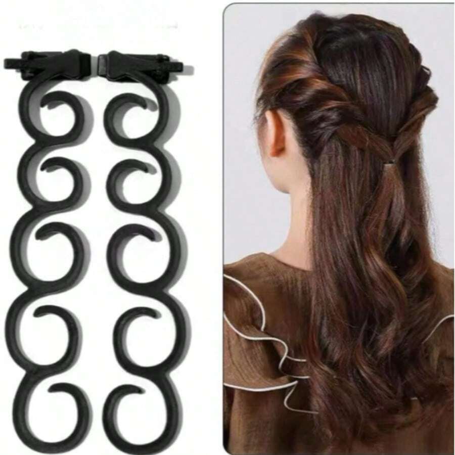 2pcs Braiding Tools, Bun Maker, Slouchy Hair Accessories Set - Black - View 1