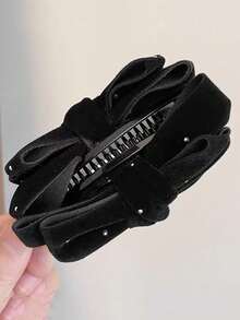 1pc Women's Double-Layer Rhinestone Velvet Bow Hair Clip, Elegant Versatile Banana Hair Accessory - Multicolor - View 8