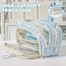 Large Capacity Pencil Case Simple Design Durable Polyester Fabric Easy To Clean - Sky Blue - View 1