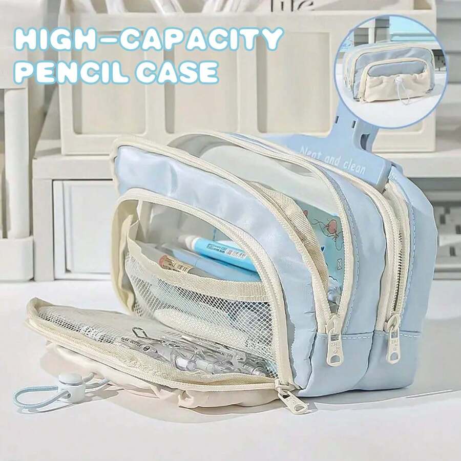 Large Capacity Pencil Case Simple Design Durable Polyester Fabric Easy To Clean - Sky Blue - View 1