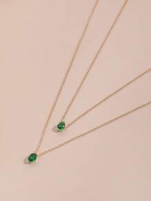 1件时尚百搭精致小巧锁骨链，水滴鹅蛋椭圆形水晶吊坠叠戴项链，女士款 - 金色 - 查看 3