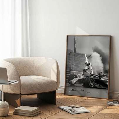 1幅黑白F1赛车帆布画|现代赛车运动装饰品，适用于卧室、客厅或办公室家居装饰，专业赛车摄影海报，送给她的礼物，不含画框
