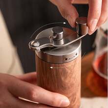 1pc Portable Manual Coffee Grinder, Wooden Texture Appearance, Hand-Operated Coffee Bean Mill For Home & Outdoor Use - Brown - View 4