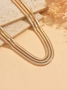 1pc Minimalist Multi-Layer Gold Thick Snake Chain Necklace Set, Fashionable Versatile Plain Chain Necklace, Suitable For Daily Wear And Party Occasions - Gold - View 3
