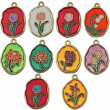5/10pcs Elegant Flower Enamel Charms Tulip Flower Necklaces Pendants Earrings Charms For Jewelry Making Bracelets Necklaces Earrings Keychains DIY Crafts - Multicolor - View 2