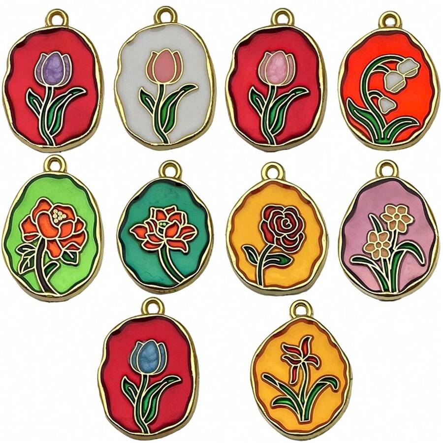 5/10pcs Elegant Flower Enamel Charms Tulip Flower Necklaces Pendants Earrings Charms For Jewelry Making Bracelets Necklaces Earrings Keychains DIY Crafts