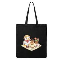Cartoon Penguin Picnic Canvas Tote Bag, Women Canvas Tote Handbags Casual Shoulder Work Bag Crossbody - 黑色 - 查看 3
