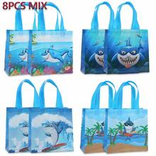 Bộ 8/16 túi tote vải không dệt Blue Shark, thích hợp cho kinh doanh, mua sắm, bán lẻ, sự kiện sinh nhật, trang trí tiệc và đóng gói quà tặng, túi đựng quà mùa hè tươi mát, túi đựng đồ và túi mua sắm. - 9060 - Xem 11