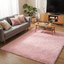 Plush Long-Pile Area Rug - Ultra-Soft, High-Density Surface For Luxurious Underfoot Experience | Solid Pastel Pink Color On Neutral Base | Low-Shedding, Easy-Care Fabric For Bathroom / Bedroom / Nursery Or Soft-Touch Space | Complements Scandinavian, Feminine & Minimalist Interiors | Ideal Choice For Housewarming, Gift-Givers Or Adding Gentle Texture To Your Floor Plan - A - View 5