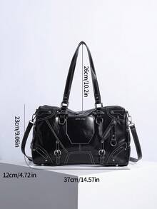 Bolso de hombro tipo tote con panel transparente, versátil para ir y venir - Negro - Ver 4