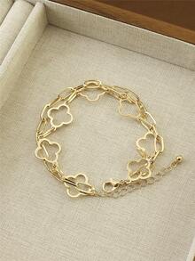 1 pieza Brazalete de moda de doble capa con 7 flores, adecuado para uso diario de mujeres y como regalo de vacaciones - Amarillo Oro - Ver 7