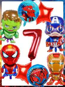 Marvel 9件套漫威复仇者联盟卡通气球 - 生日派对装饰套装，蜘蛛侠、钢铁侠主题派对用品，适用于儿童庆祝活动和礼物/花束 - 套裝 - 查看 9