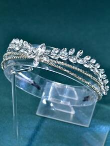 1pc Fashionable Rhinestone Headband, Bridal Hair Accessory, Suitable For Celebrations, Parties, And Galas - Silver - View 3