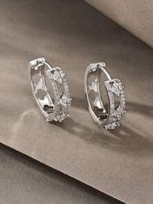 1 Pair Silver Earrings, Fashionable Elegant Minimalist Luxury 925 Sterling Silver & Copper Cubic Zirconia Pendant Earrings, Suitable For Women's Daily Wear - Silver - View 2