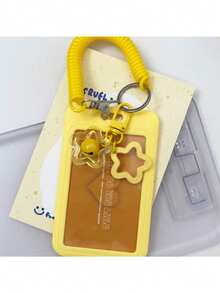 5 opciones de color Estuche rígido con campana de cascabel en forma de estrella, Llavero con clip de plástico retráctil y muelle, Protector deslizante para tarjeta de autobús/estudiante/trabajo/metro, Cordón colgante para tarjeta lindo - Multicolor - Ver 10