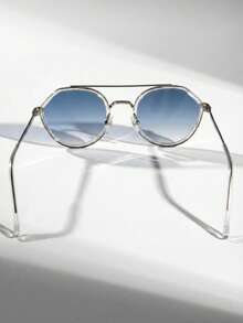 1 Piece Women's Sunglasses With Transparent Blue Lenses, Polygonal Aviator Style, Summer Fashion, Beach Style - Màu xanh nhạt - Xem 5